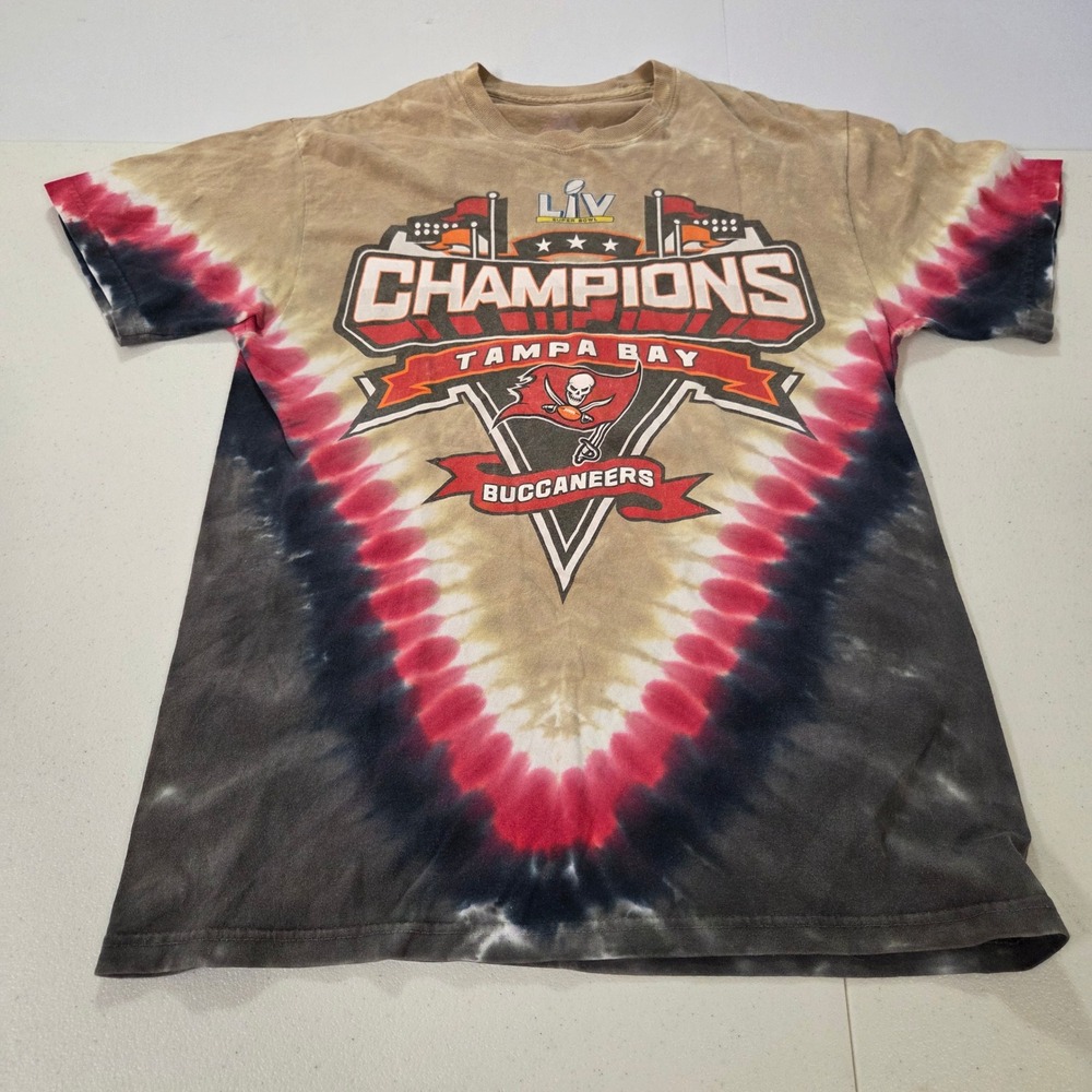 Majestic Tampa Bay Buccaneers Super Bowl LV Champions Tie Dye Shirt Mens Medium